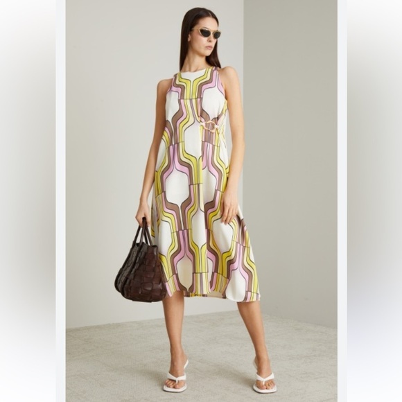 Marella 365 By Max Mara Scorza Sleeveless Geo Print Midi Dress Gold Tone Decor 4 - Picture 4 of 16
